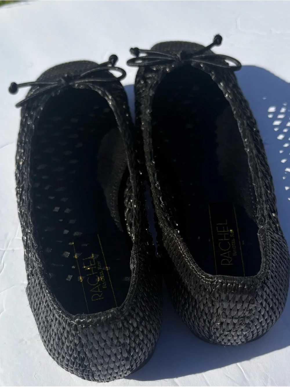 RACHEL Rachel Roy Black Woven Ballet Flat with Bow Accent